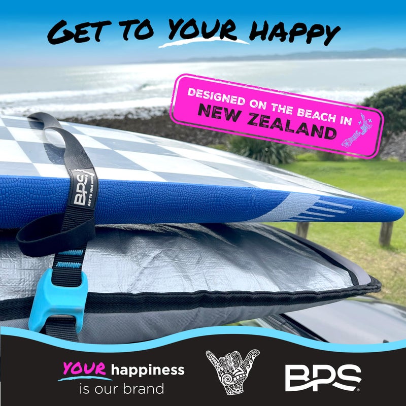 BPS â€˜Magicâ€™ Tie Down Straps for Roof Rack - â€˜No Scratchâ€™ 15 feet Tie Downs 2-Pack Surfboard Straps Silicone Buckle Cover with Storage Bag Made from Recycled Plastics â€“ SUP Kayak Canoe Paddle Board - Image 5